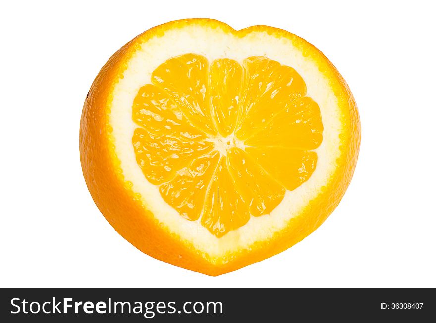 Fresh orange heart shaped isolated on white background with clipping path.