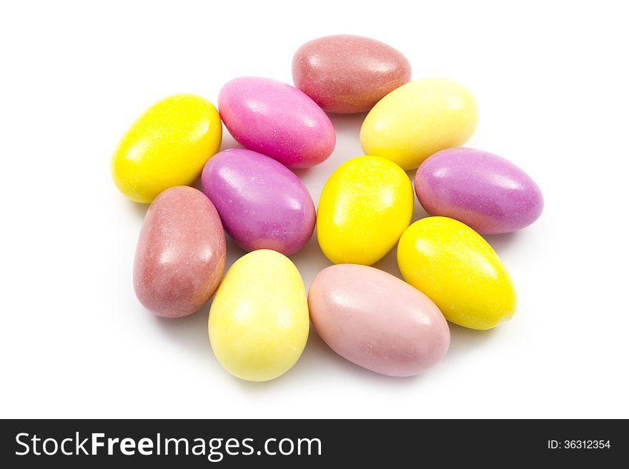 Group colorful sweet candy isolated white background