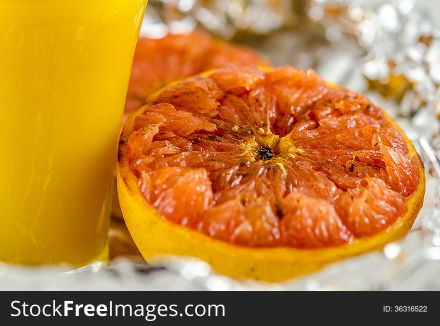 Great way to start the morning is with a baked grapefruit and a fresh glass of orange juice. Great way to start the morning is with a baked grapefruit and a fresh glass of orange juice.