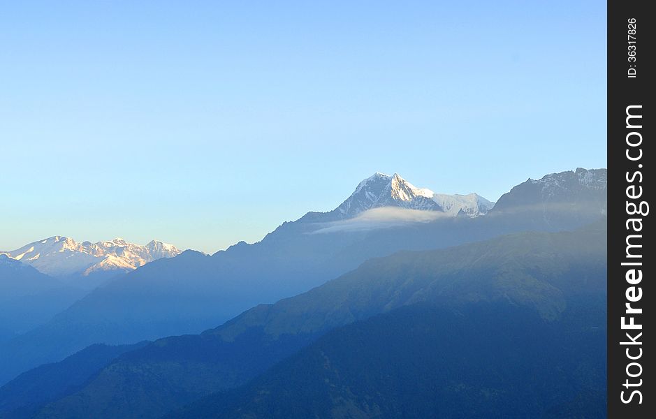 Annapurna massif. Nepal. The dawn. Removed from the height of 3200 meters.