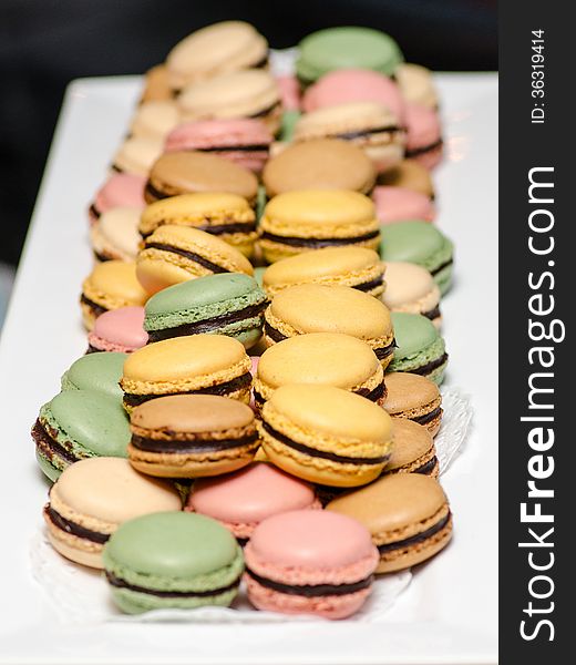 French macarons assortment on serving plate