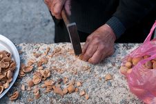 Breaking Almond Nuts. Royalty Free Stock Photos Breaking Almond Nuts. Royalty Free Stock Photos
