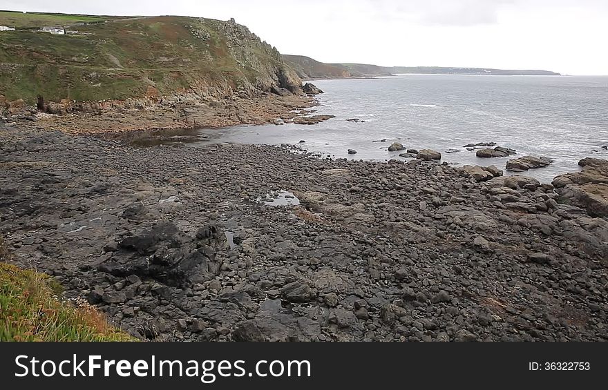 View from Cape Cornwall headland England UK to Land s End