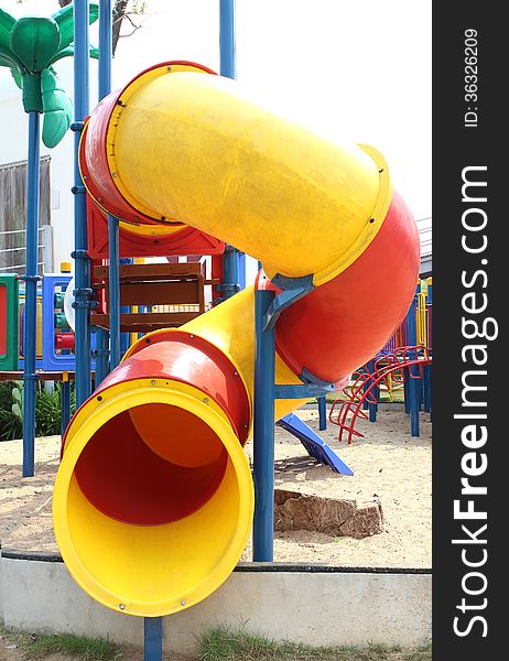 A colorful children's playground in suburban area. A colorful children's playground in suburban area