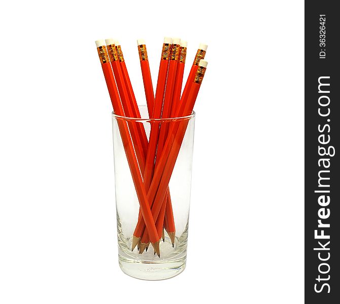 Pencils In Glass Jars On White