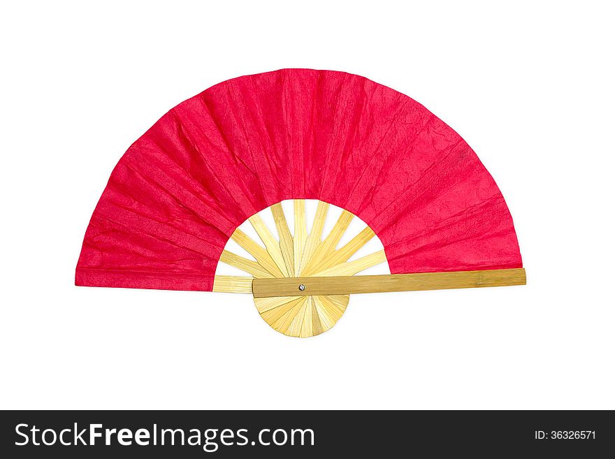 Wooden red fan on white