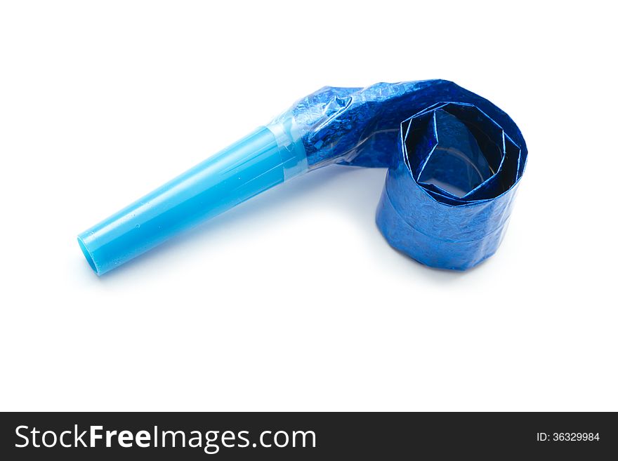 Blue party horn blower object isolated white background