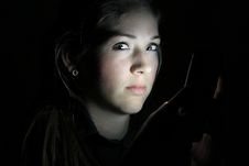 Teen Girls Face Lit By Cell Phone Stock Image Teen Girls Face Lit By Cell Phone Stock Image