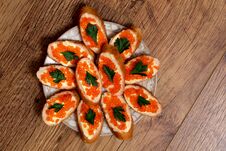 Sandwiches With Red Caviar Stock Images