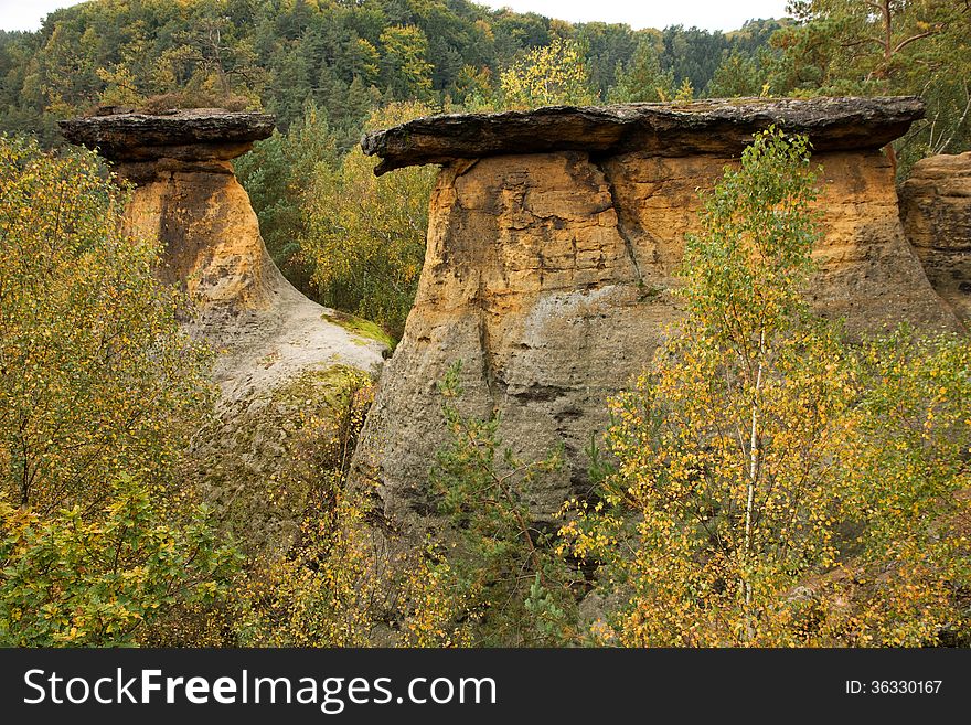 Beautiful rock in wild nature, very rare sandstone rock in czech republic. Beautiful rock in wild nature, very rare sandstone rock in czech republic