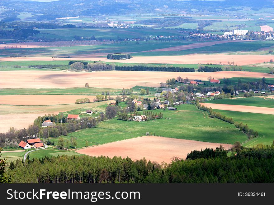 Agricultural landscape with villages and forests. Agricultural landscape with villages and forests