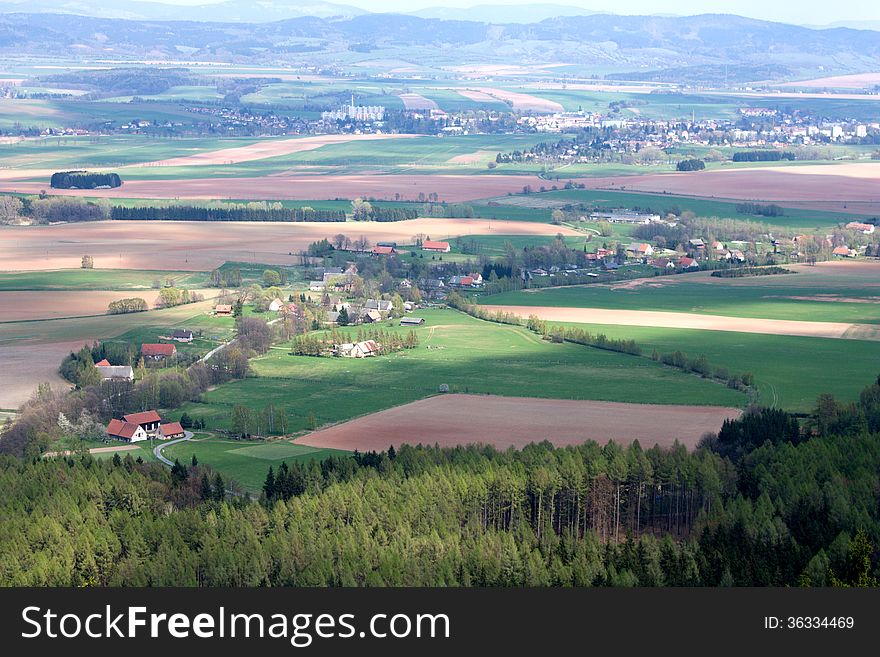 Agricultural landscape with villages and forests. Agricultural landscape with villages and forests