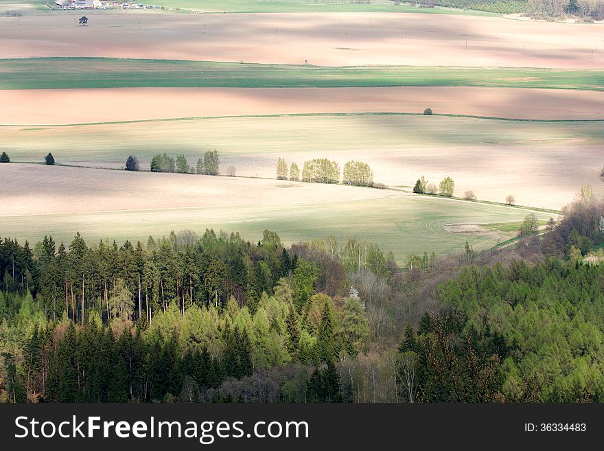 Several color divided agricultural fields. Several color divided agricultural fields