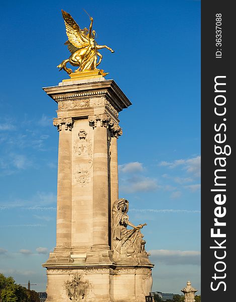 Detail of the Alexandre III bridge in Paris. Detail of the Alexandre III bridge in Paris