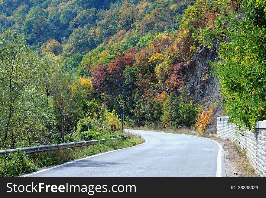 Twisted road in the mountains in Bulgaria in the fall. Twisted road in the mountains in Bulgaria in the fall