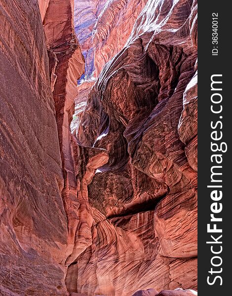 This is Buckskin Canyon, a highly scenic slot canyon, which meets with the Paria River at the confluence. This is Buckskin Canyon, a highly scenic slot canyon, which meets with the Paria River at the confluence.