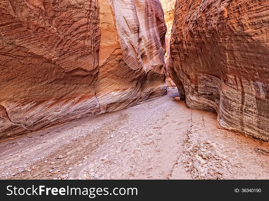 This is Buckskin Canyon, a highly scenic slot canyon, which meets with the Paria River at the confluence. This is Buckskin Canyon, a highly scenic slot canyon, which meets with the Paria River at the confluence.