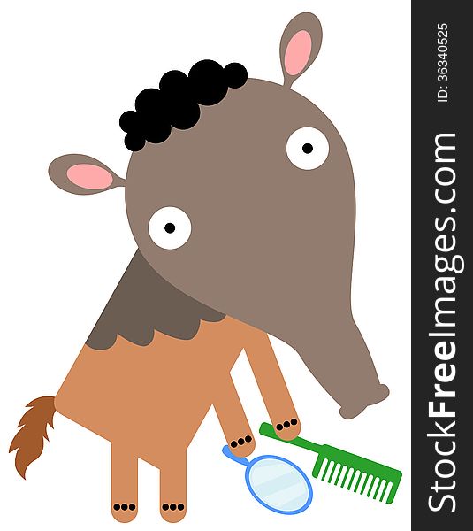 A cartoon anteater holding a mirror and a comb. A cartoon anteater holding a mirror and a comb