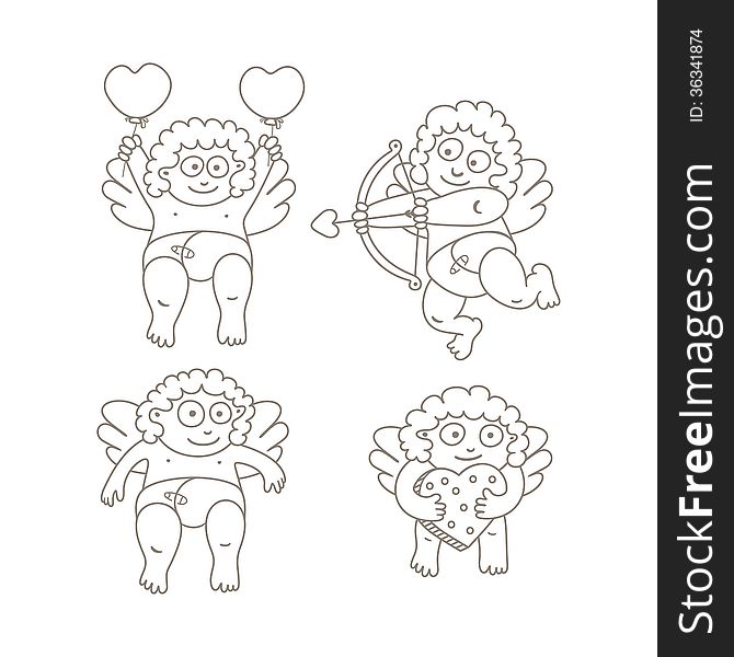 Angels (cupid) set, illustration. Angels (cupid) set, illustration.