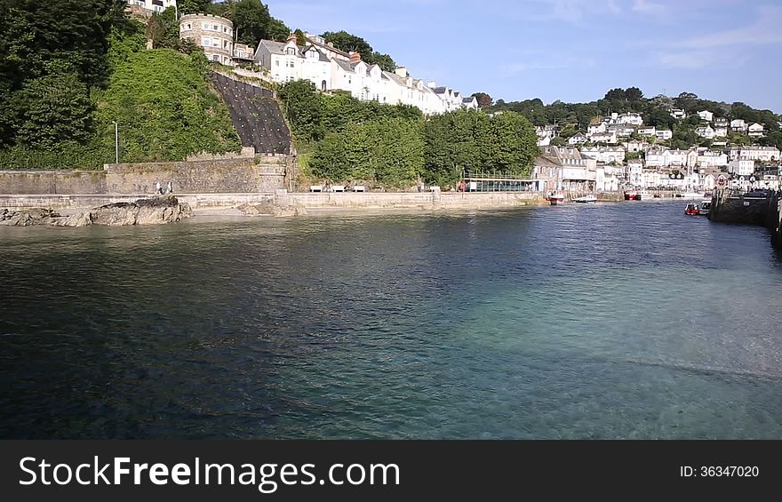 View of Looe town and river Cornwall England, from the sea to the mainland