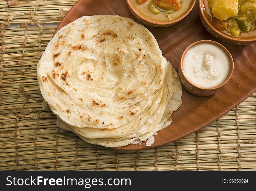 Potato Paratha with Potato Masala Curry, Indian Food