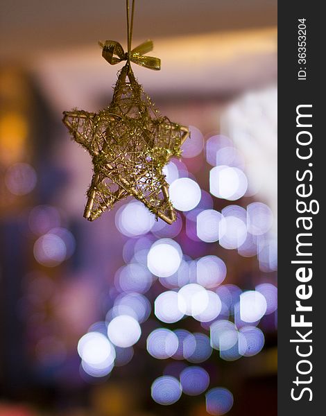 Christmas decoration star with Christmas tree lights