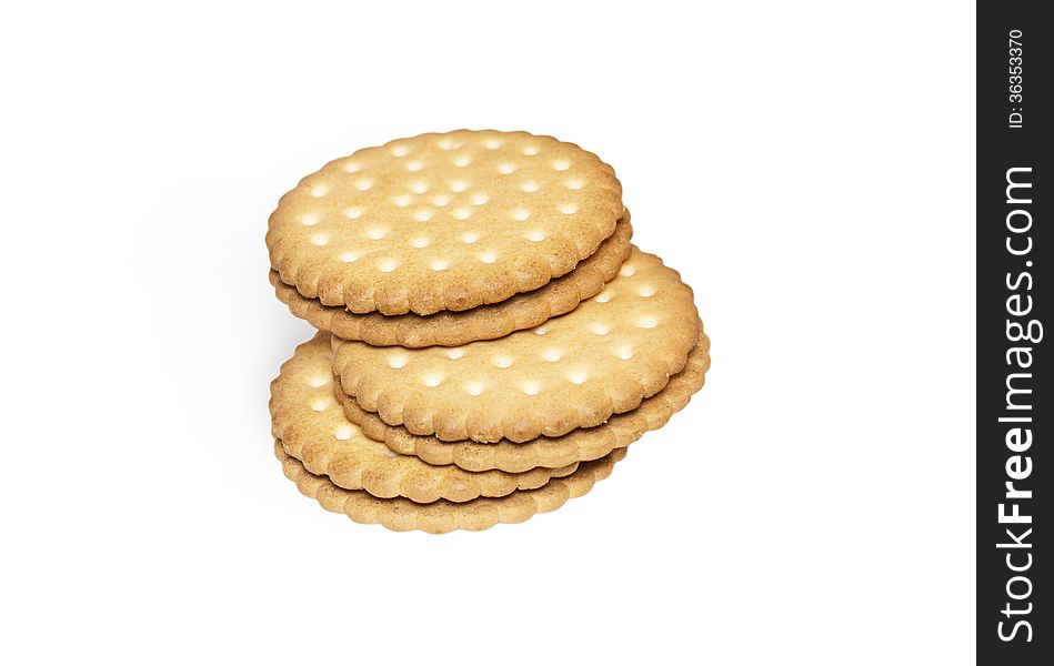 Crackers isolated on white, fresh pastries, cookies. Crackers isolated on white, fresh pastries, cookies