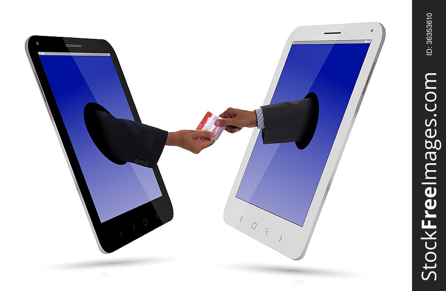 Hand Giving Money over Smartphone