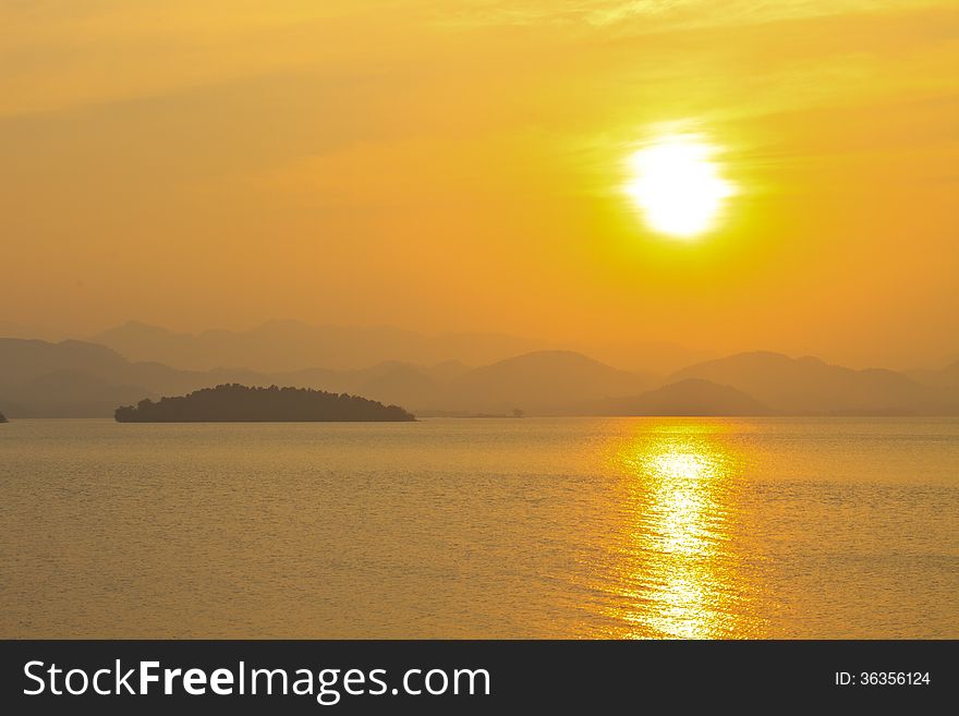 Sunset at lake, Kaeng Krachan Dam, Kaengkrachan National Park Thailand