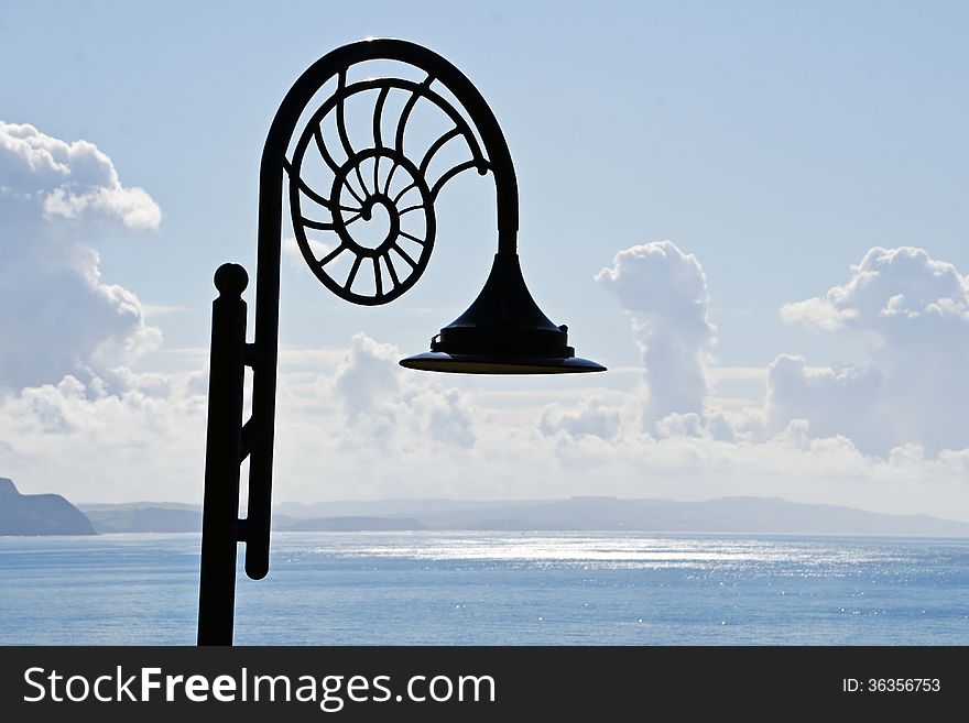 Nautilus-shape lamp at the seafront ~ Lyme Regis. Nautilus-shape lamp at the seafront ~ Lyme Regis.