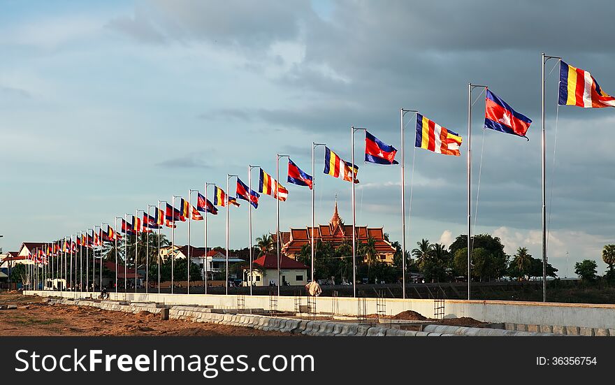 Various flags fluttering in the wind