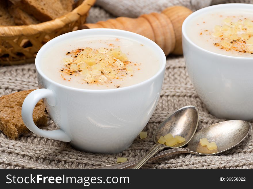 Cream Soup Of Cauliflower With Cheese And Pepper