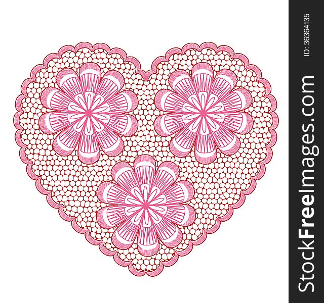 Lacy pink hearts on white background