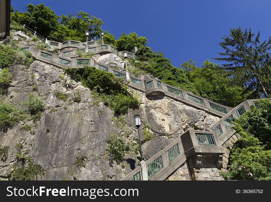 Old stone stairs on small mountain in graz, austria