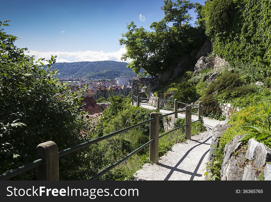 Protected mountain foot path in Graz, Austria