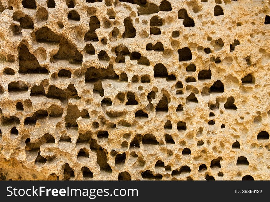 Details holes in sandstone, the impact of erosion on the rock of sandstone