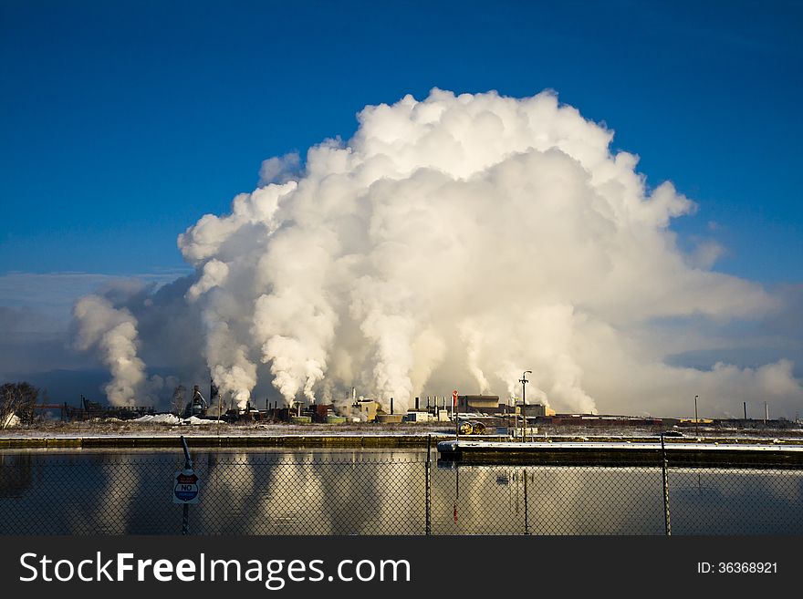 Steel plant steaming in freezing weather