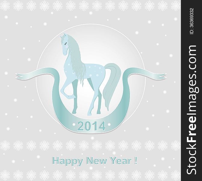 New Year card with blue horse.
