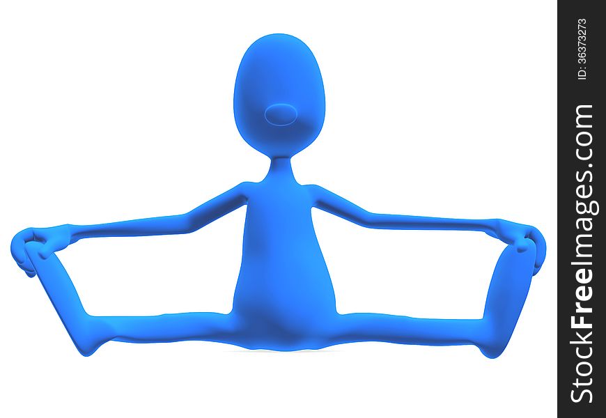 3d model athletic man sitting and looking at the camera, showing their stretching