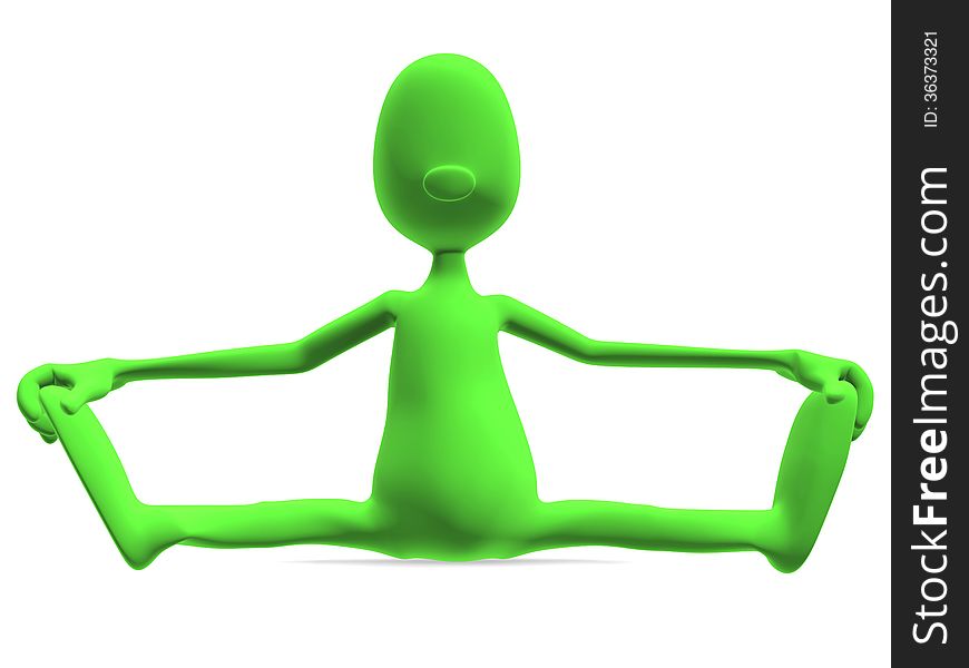 3d model athletic man sitting and looking at the camera, showing their stretching