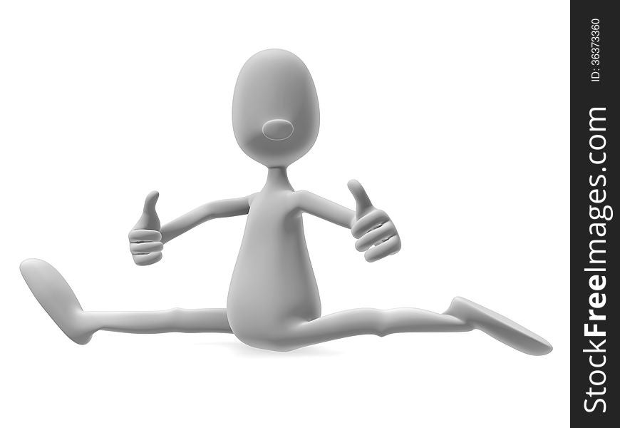3d model athletic man sitting and looking at the camera, showing their stretching and holding his thumb up