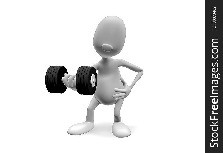 3d model athlete standing and lifts the dumbbell hand, looking into the camera. 3d model athlete standing and lifts the dumbbell hand, looking into the camera