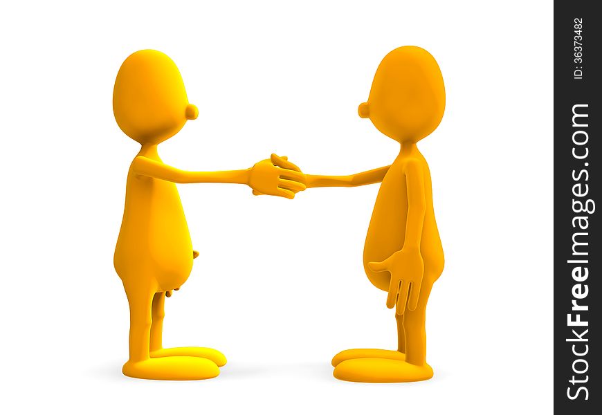 Two 3d model man standing and shake hands. Two 3d model man standing and shake hands