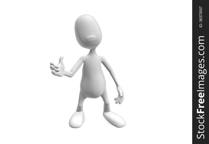 3d model man standing and looking at the camera, waves his hand