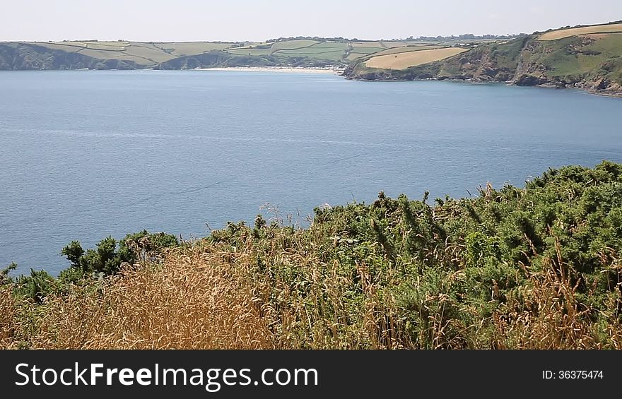 Mevagissey Bay from Black Head headland near St Austell Cornwall England on a beautiful summer day towards Pentewan. Mevagissey Bay from Black Head headland near St Austell Cornwall England on a beautiful summer day towards Pentewan