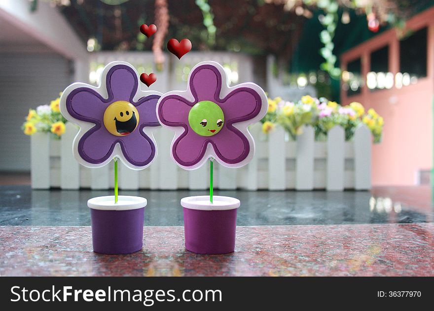 Flower pots in love for valentine's day. Flower pots in love for valentine's day