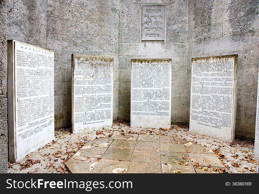 Jewish memorial with the names on the memorial plaque