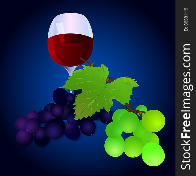 Vector illustration of grapes with a glass of wine