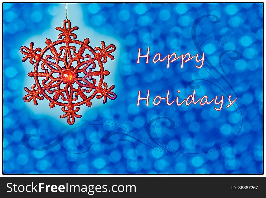 Christmas card with blue background and Happy Holidays text
