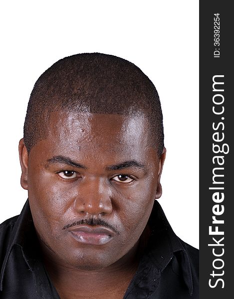 African American man in closeup over a white background. African American man in closeup over a white background